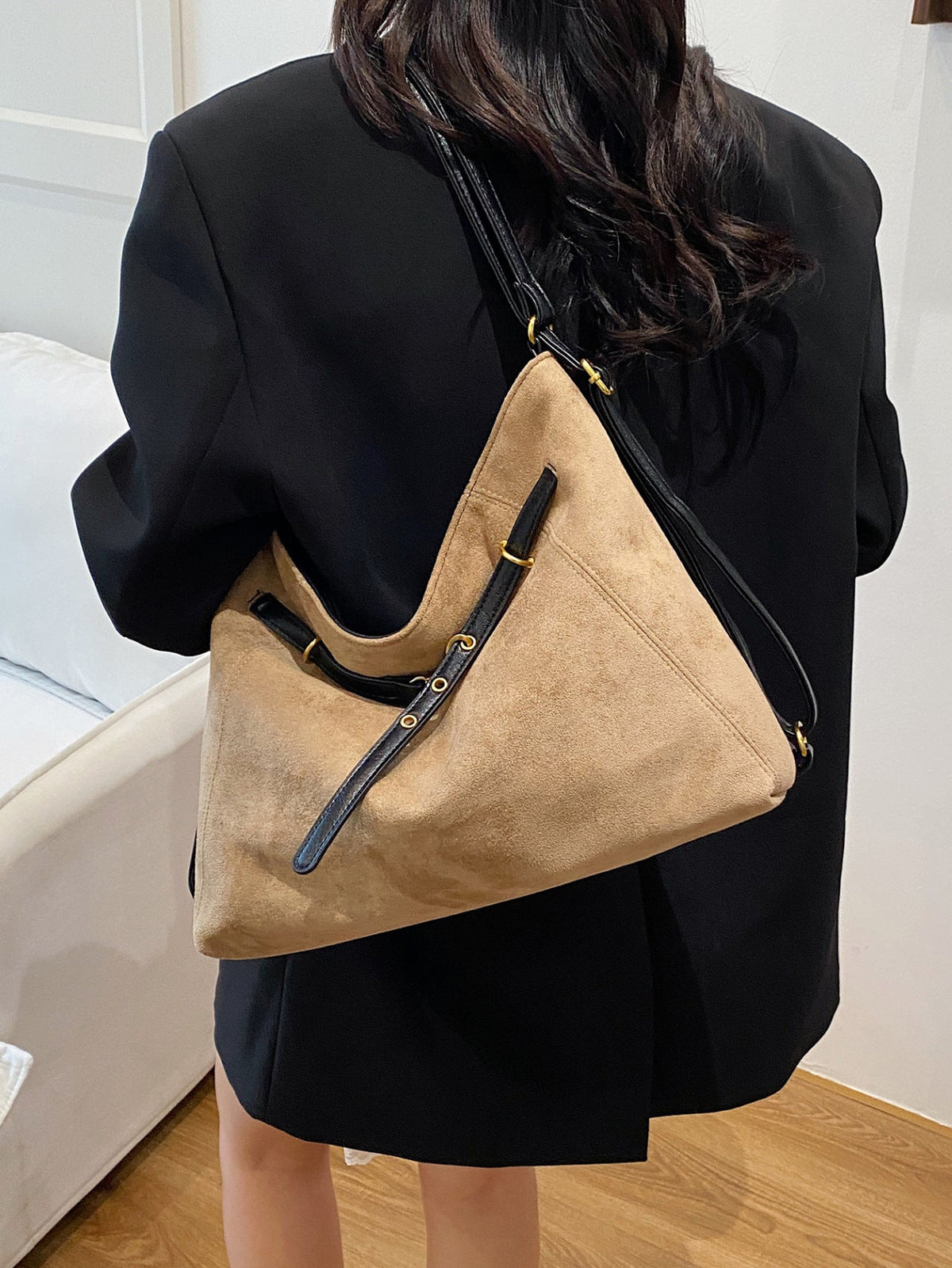 Bolso bandolera de hombro vintage de ante multifuncional