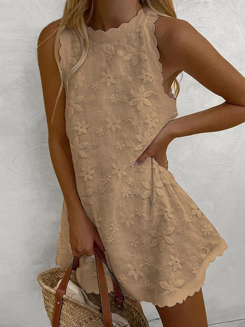 Minivestido casual de encaje sin mangas