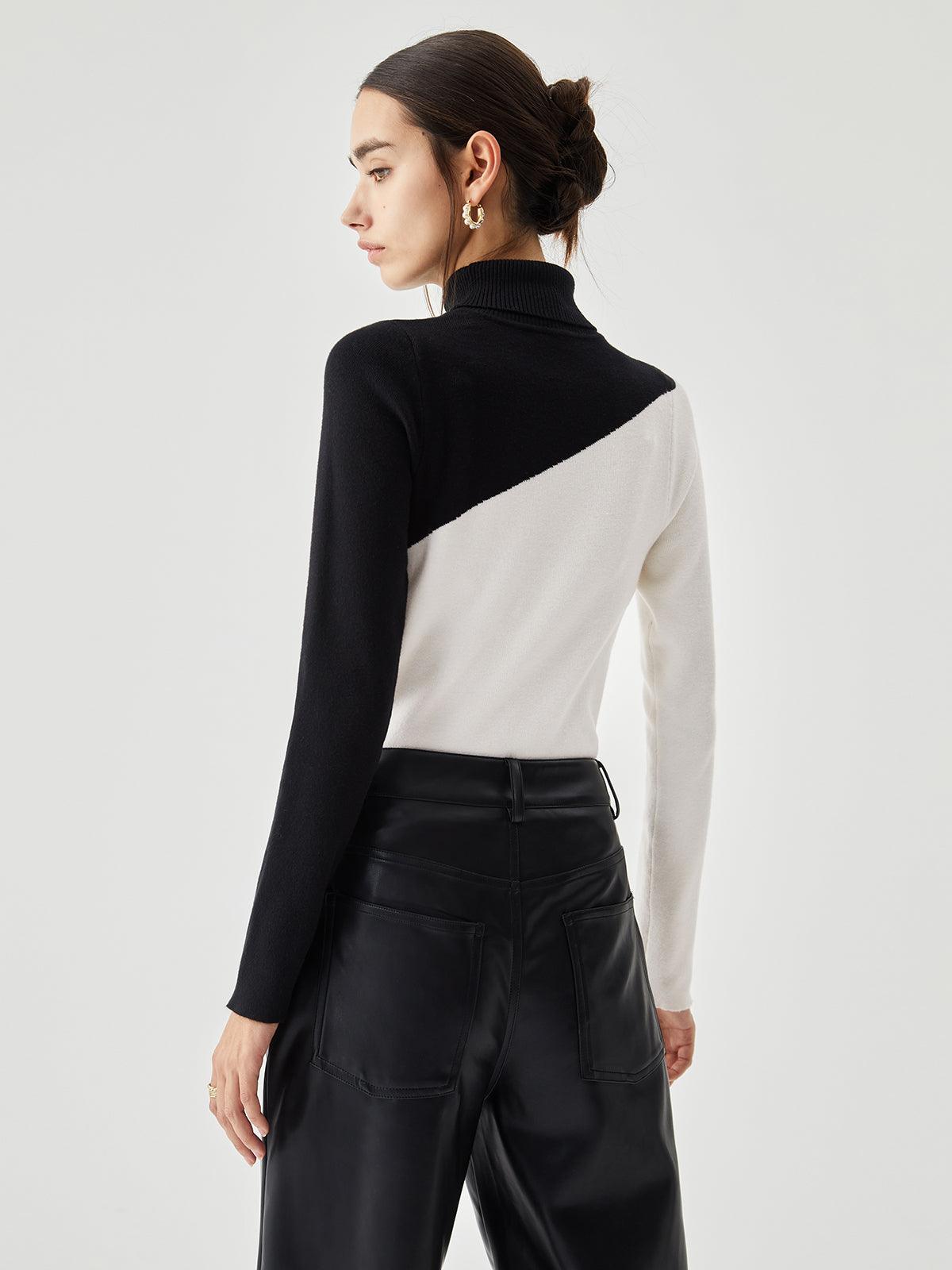 Top de punto de manga larga con cuello perkins y patchwork asimétrico
