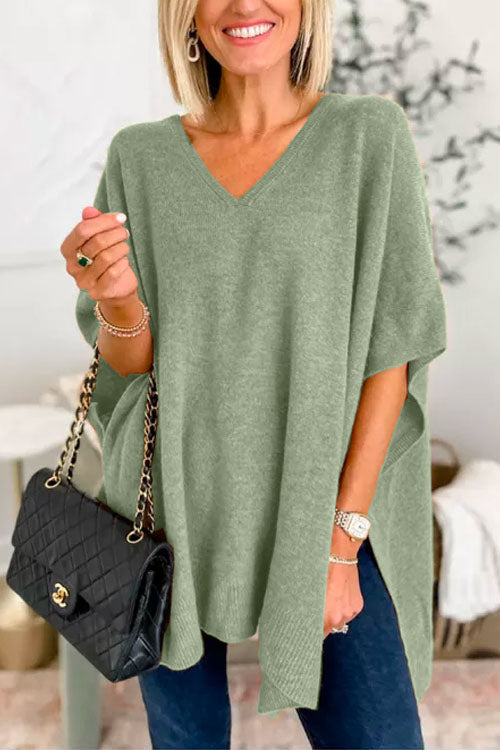 Jersey poncho liso holgado con cuello en V
