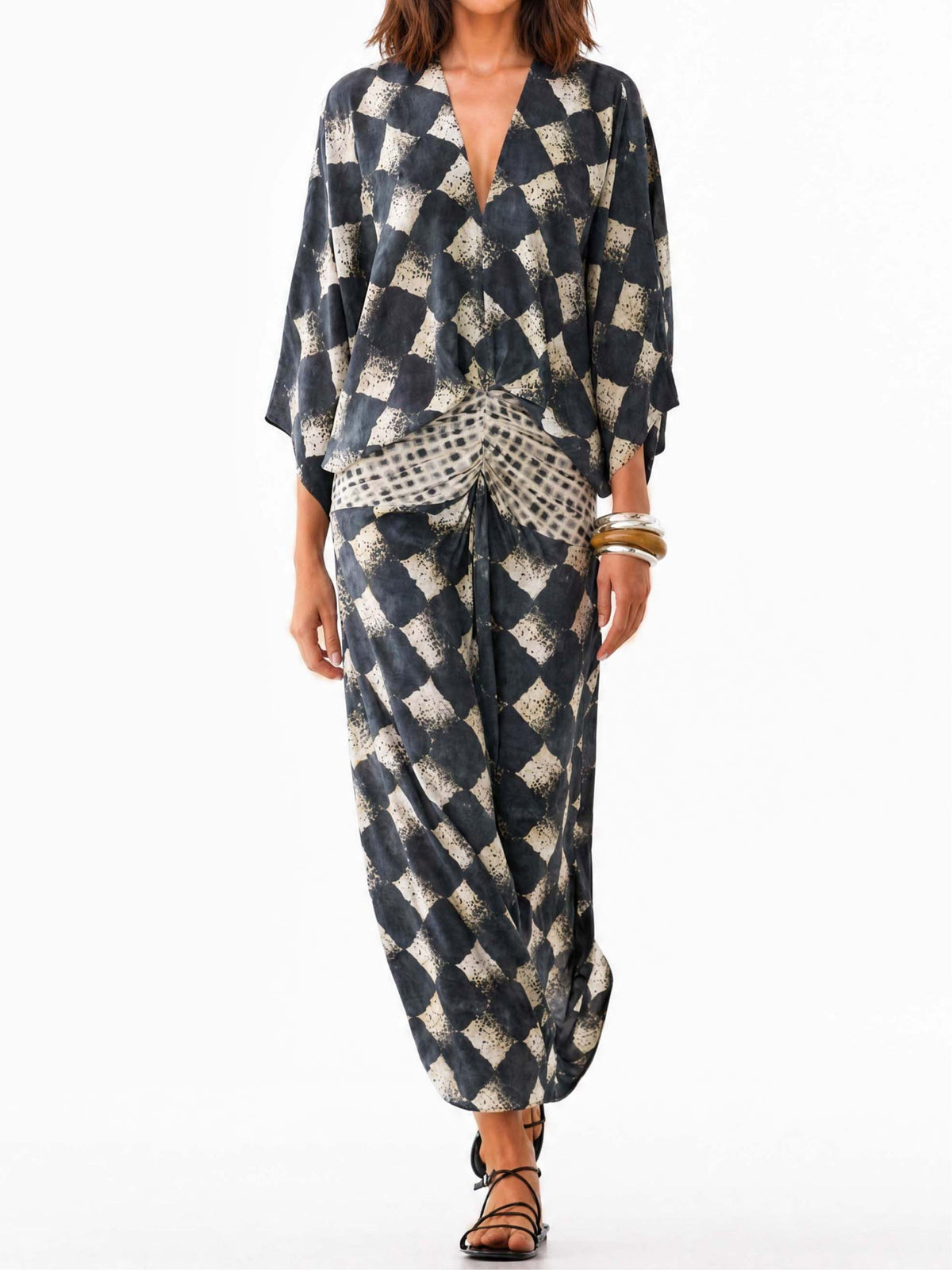 Conjunto casual con estampado abstracto de cuadros