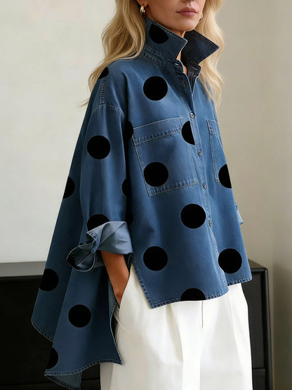 Camisa casual estampada de efecto vaquero con cuello mao