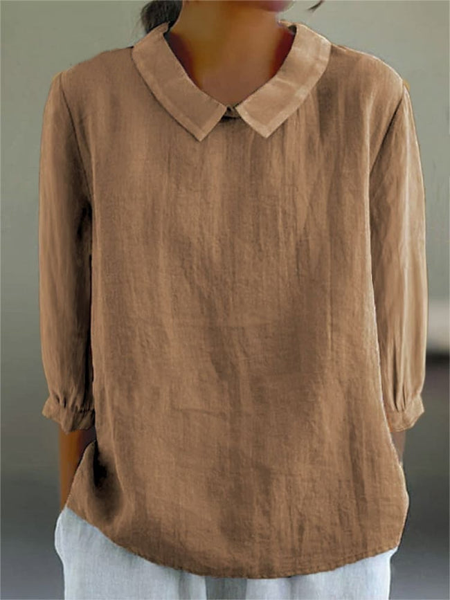 Camisa de algodón y lino de manga 3/4