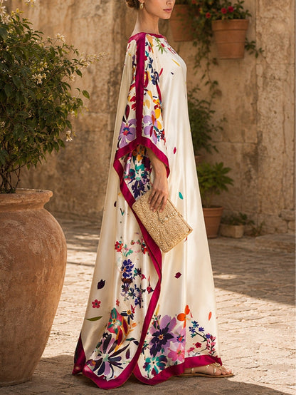 Elegante túnica larga holgada de satén estampado