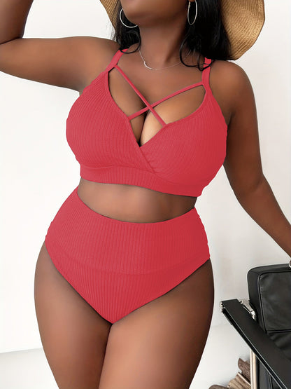 Bikini liso de talle alto con tirantes finos (tallas grandes)