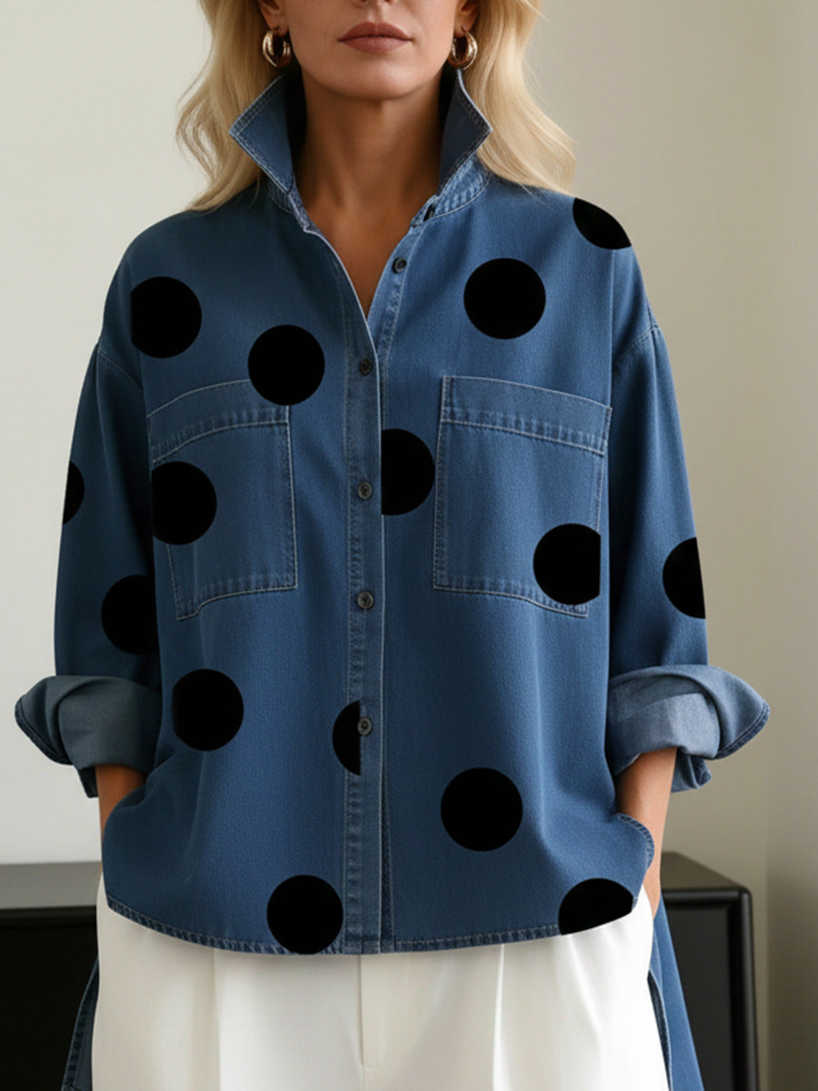Camisa casual estampada de efecto vaquero con cuello mao