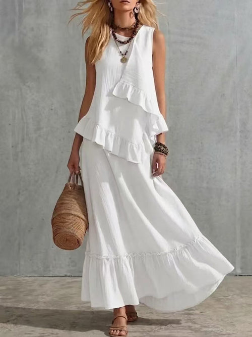 Vestido maxi asimétrico sin mangas de color liso para mujer