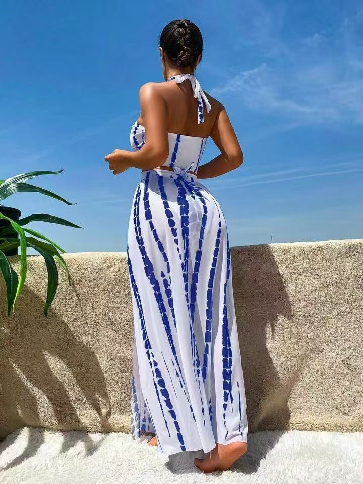 Bikini de dos piezas con tirantes cruzados y falda transparente