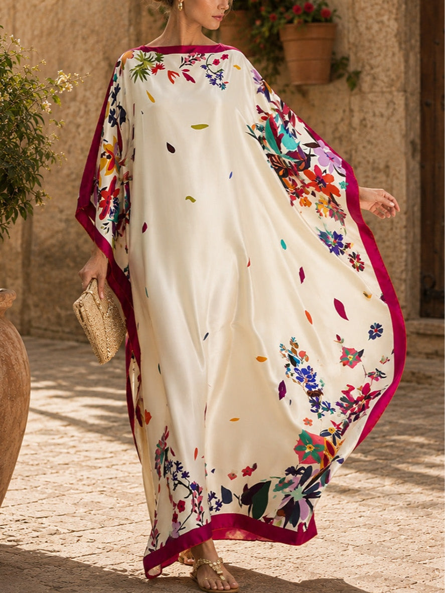 Elegante túnica larga holgada de satén estampado