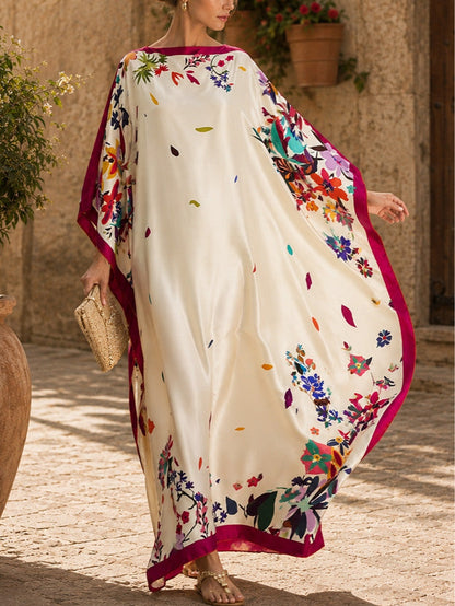 Elegante túnica larga holgada de satén estampado