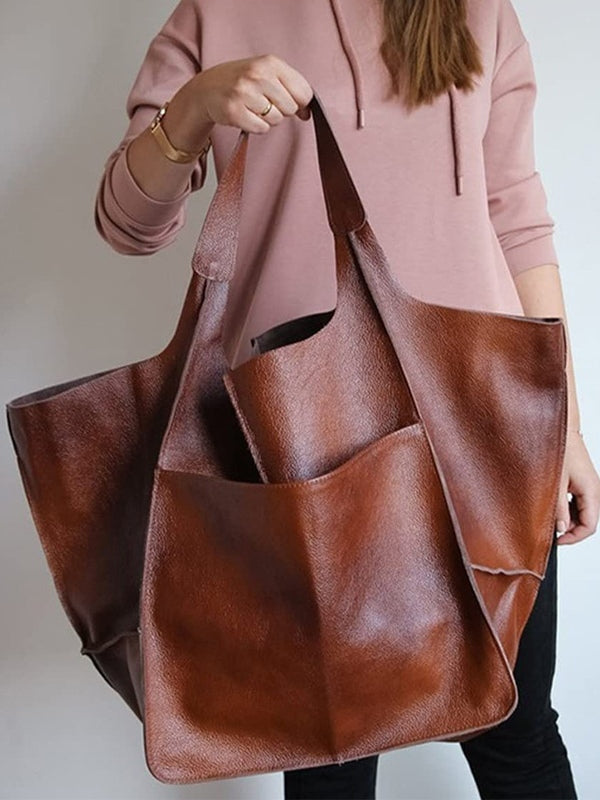 Bolso de hombro grande de piel suave y gran capacidad