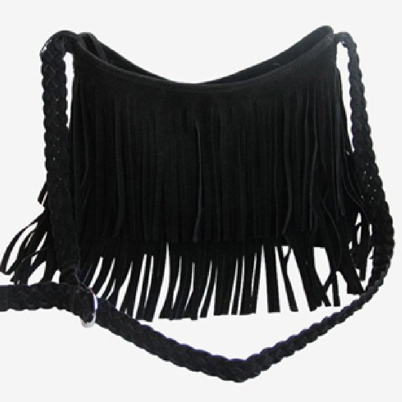 Bolso bandolera de hombro con flecos y acabado esmerilado