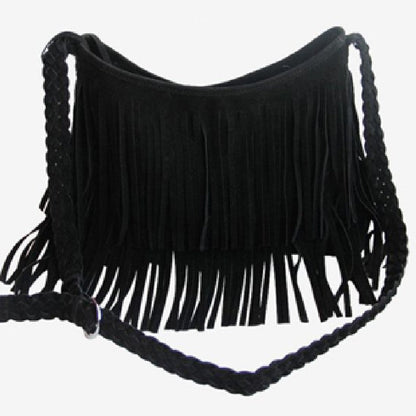 Bolso bandolera de hombro con flecos y acabado esmerilado