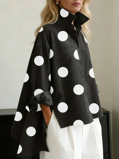 Camisa casual estampada de efecto vaquero con cuello mao