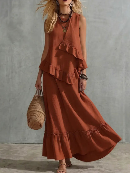 Vestido maxi asimétrico sin mangas de color liso para mujer
