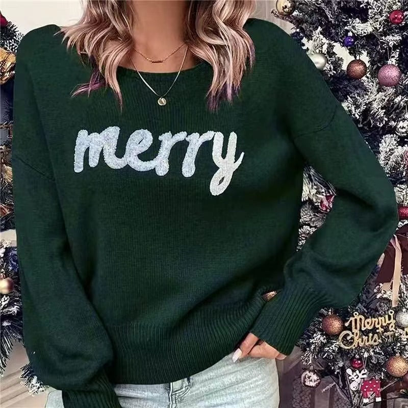 Jersey navideño de manga larga con cuello redondo