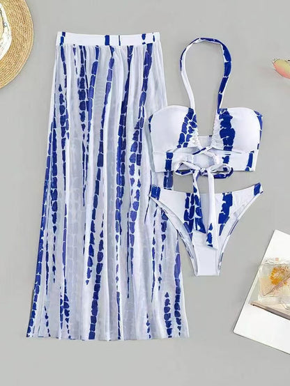 Bikini de dos piezas con tirantes cruzados y falda transparente