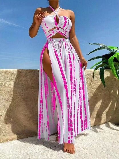 Bikini de dos piezas con tirantes cruzados y falda transparente