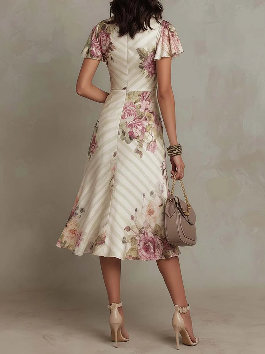 Elegante vestido midi vintage de satén floral