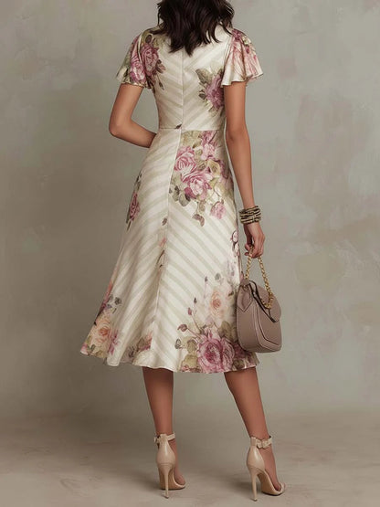 Elegante vestido midi vintage de satén floral