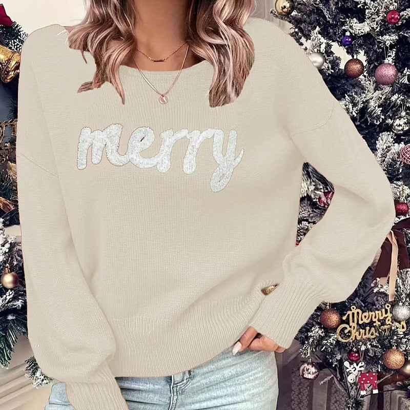 Jersey navideño de manga larga con cuello redondo