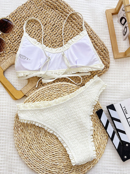 Bikini beige plisado para mujer