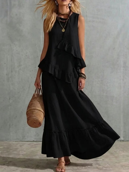 Vestido maxi asimétrico sin mangas de color liso para mujer