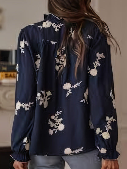 Blusa de gasa bordada de manga larga para mujer