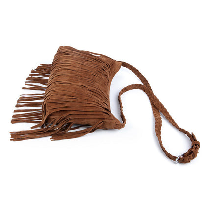 Bolso bandolera de hombro con flecos y acabado esmerilado
