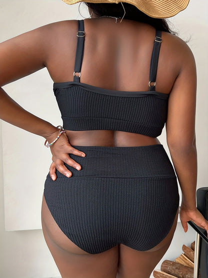 Bikini liso de talle alto con tirantes finos (tallas grandes)