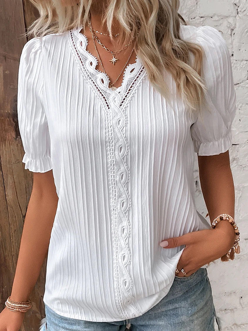 Camisa de manga corta con calados para mujer