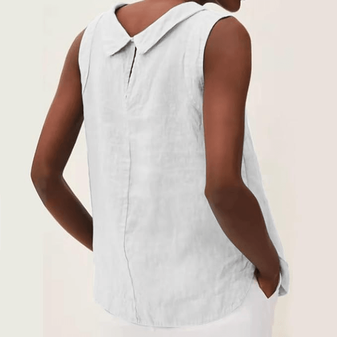 Blusa de lino de manga corta con cuello redondo