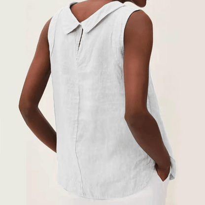 Blusa de lino de manga corta con cuello redondo