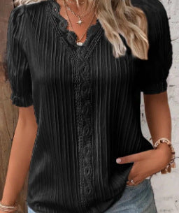 Camisa de manga corta con calados para mujer