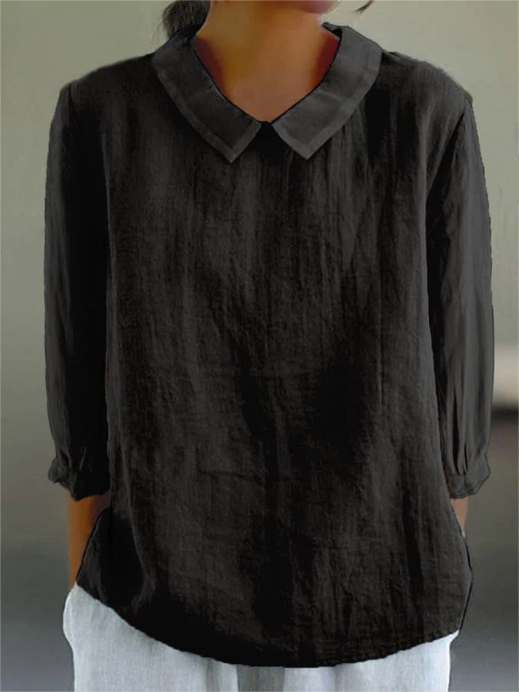 Camisa de algodón y lino de manga 3/4