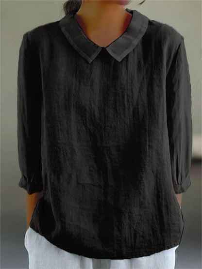 Camisa de algodón y lino de manga 3/4