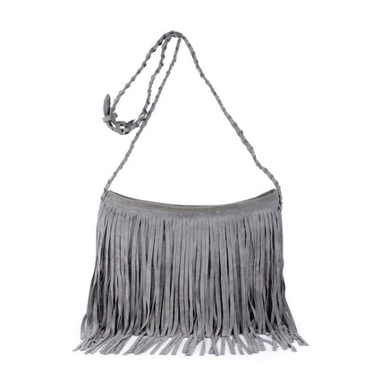Bolso bandolera de hombro con flecos y acabado esmerilado