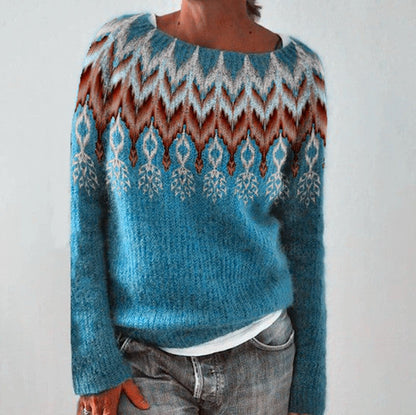 Jersey casual de cuello redondo con estampado de plumas