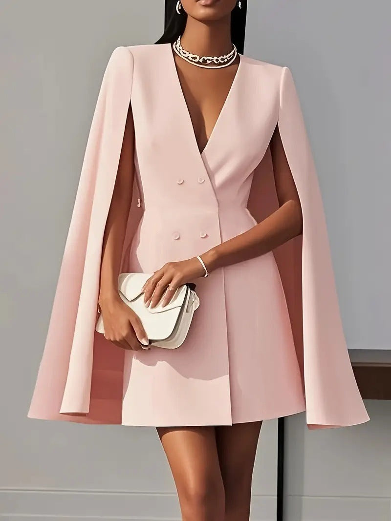 Vestido blazer liso cruzado de estilo capa