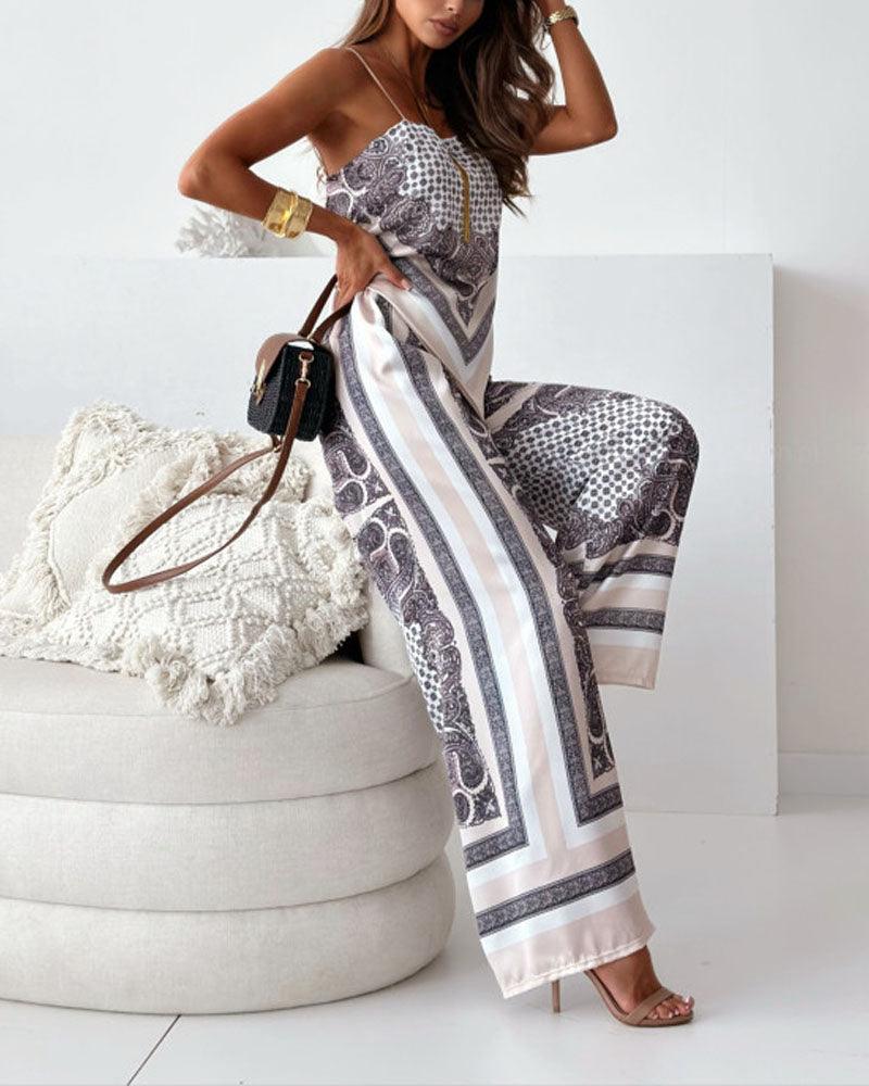 Conjunto de dos piezas: chaleco estampado con lazada y pantalón