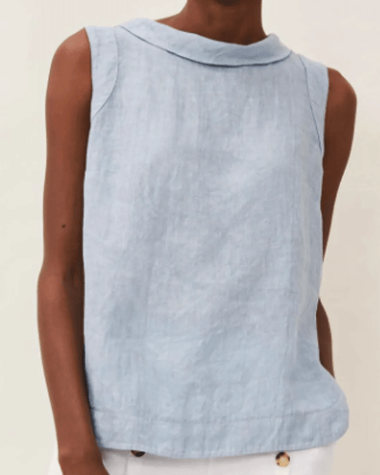 Blusa de lino de manga corta con cuello redondo