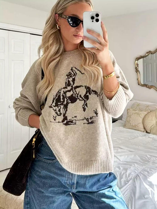 Jersey de cuello redondo con dibujo de vaquero