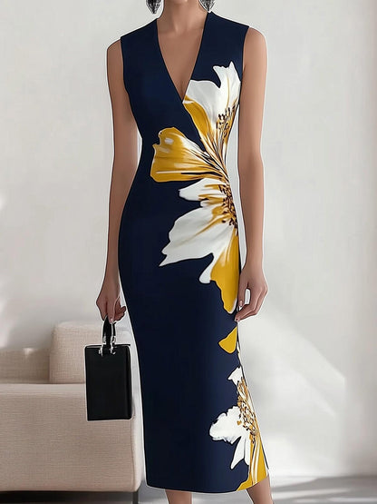 Elegante vestido midi estampado para oficina, fiesta o celebraciones