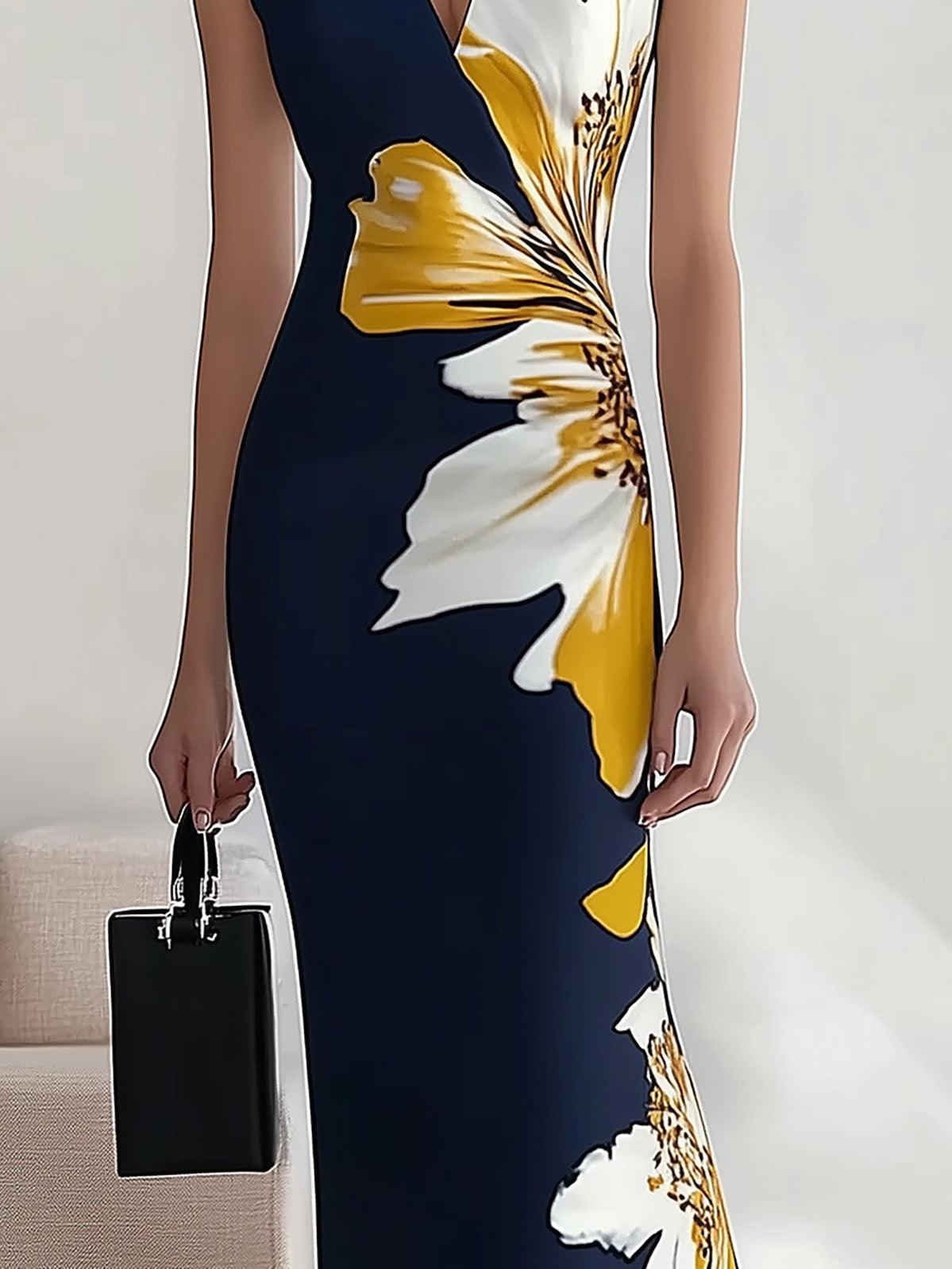 Elegante vestido midi estampado para oficina, fiesta o celebraciones