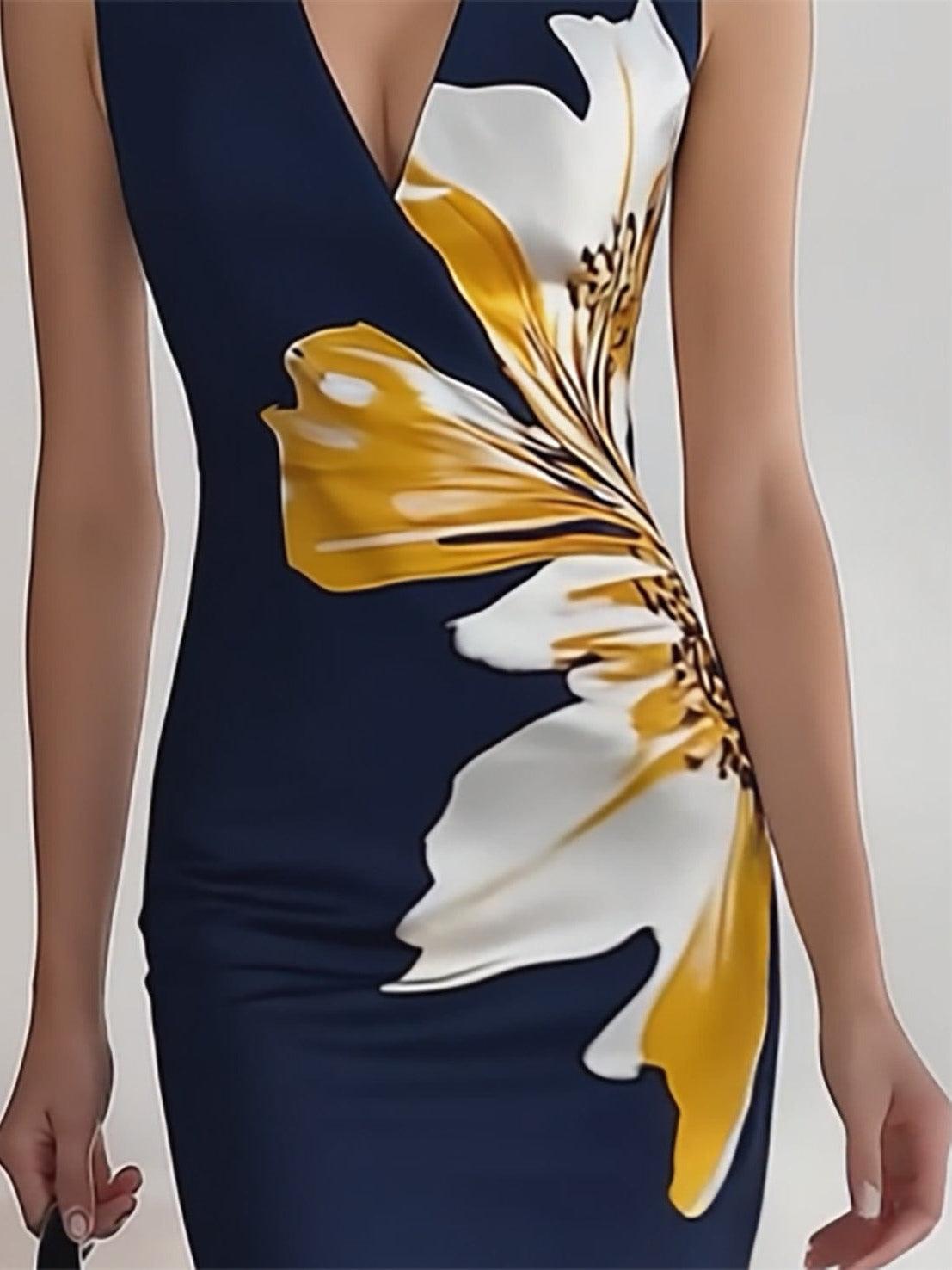 Elegante vestido midi estampado para oficina, fiesta o celebraciones
