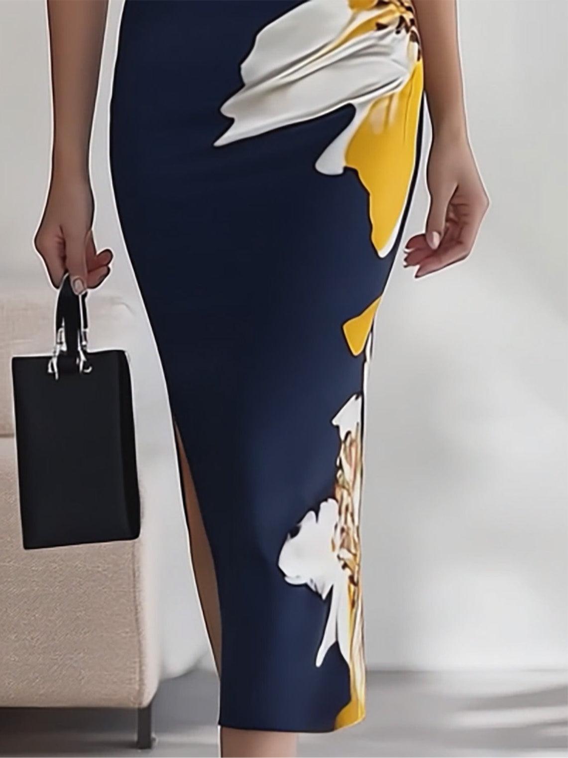 Elegante vestido midi estampado para oficina, fiesta o celebraciones