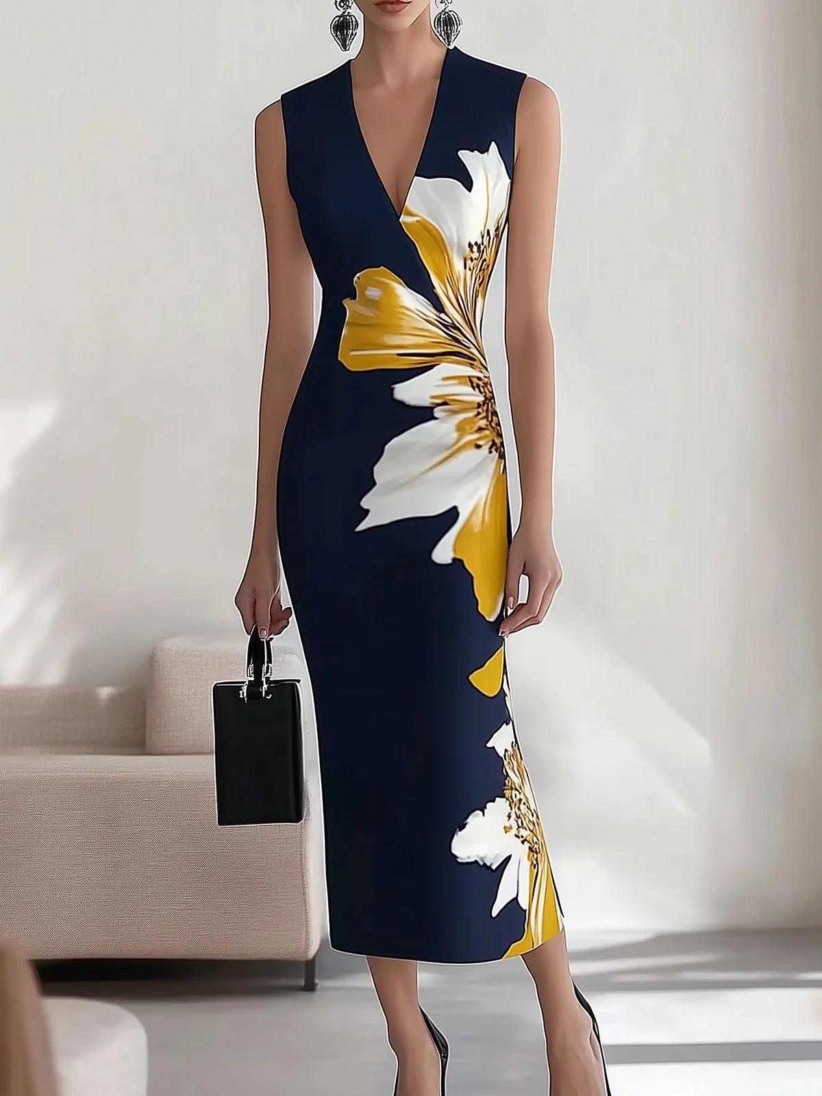 Elegante vestido midi estampado para oficina, fiesta o celebraciones