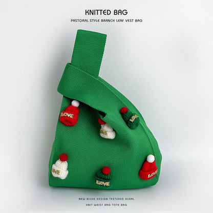Bolso de muñeca de punto hecho a mano con gorro navideño