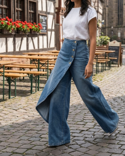 Pantalón Vaquero Cruzado de Cintura Alta