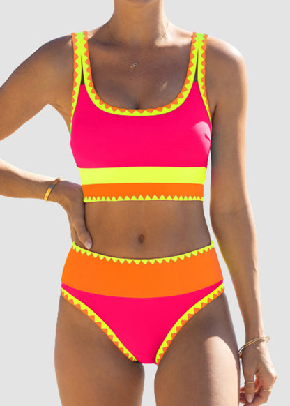 Bikini deportivo de 3 piezas de nailon con patchwork en contraste